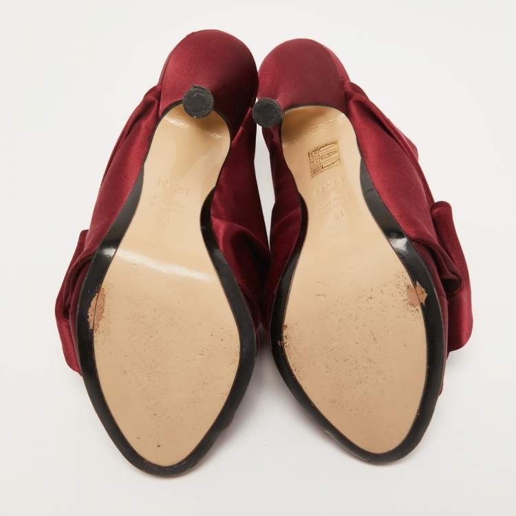 Pre Owned N°21 Burgundy Satin Ronny Pleated Mules Size 41