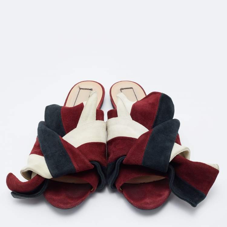 Pre Owned N21 Tri Color Suede Knot Flat Mules Size 38