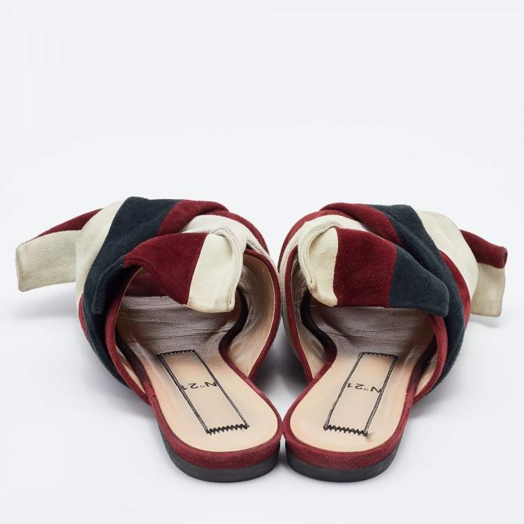 Pre Owned N21 Tri Color Suede Knot Flat Mules Size 38