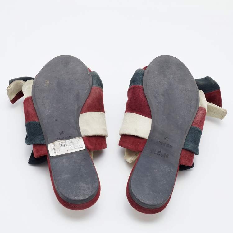 Pre Owned N21 Tri Color Suede Knot Flat Mules Size 38
