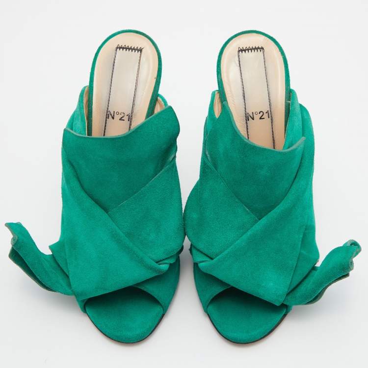Pre Owned Nº21 Green Suede Raso Knotted Mules Size 37