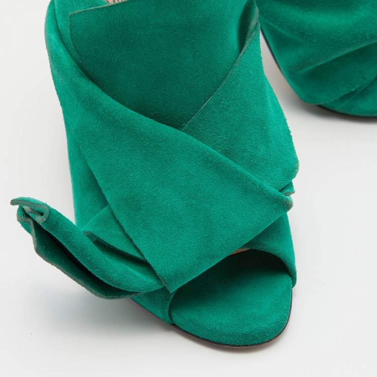 Pre Owned Nº21 Green Suede Raso Knotted Mules Size 37