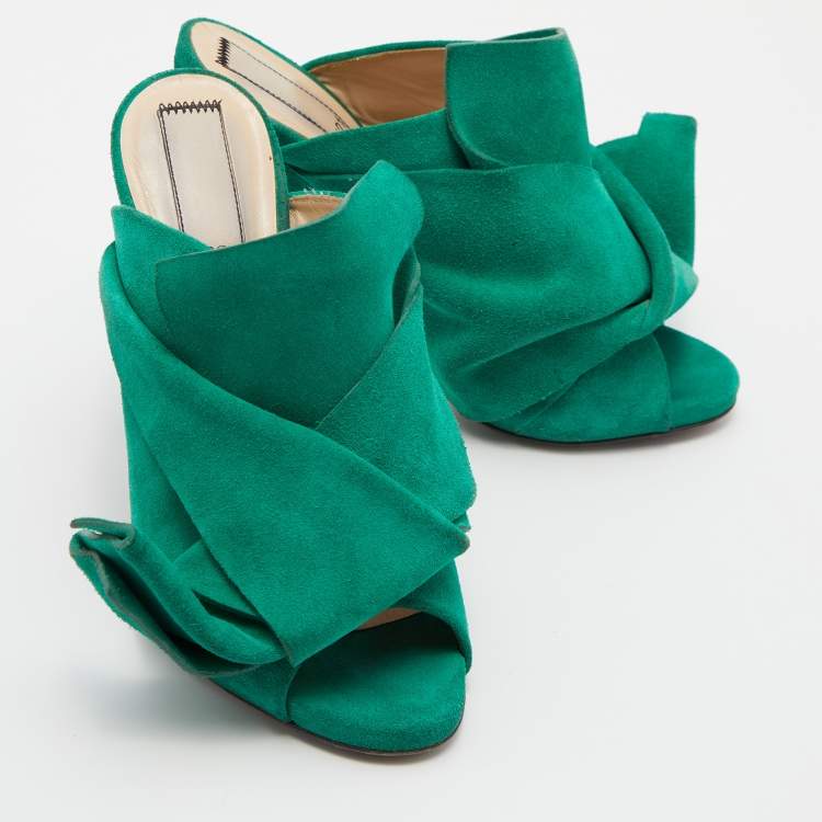 Pre Owned Nº21 Green Suede Raso Knotted Mules Size 37
