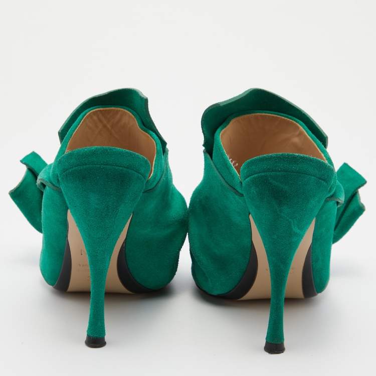 Pre Owned Nº21 Green Suede Raso Knotted Mules Size 37