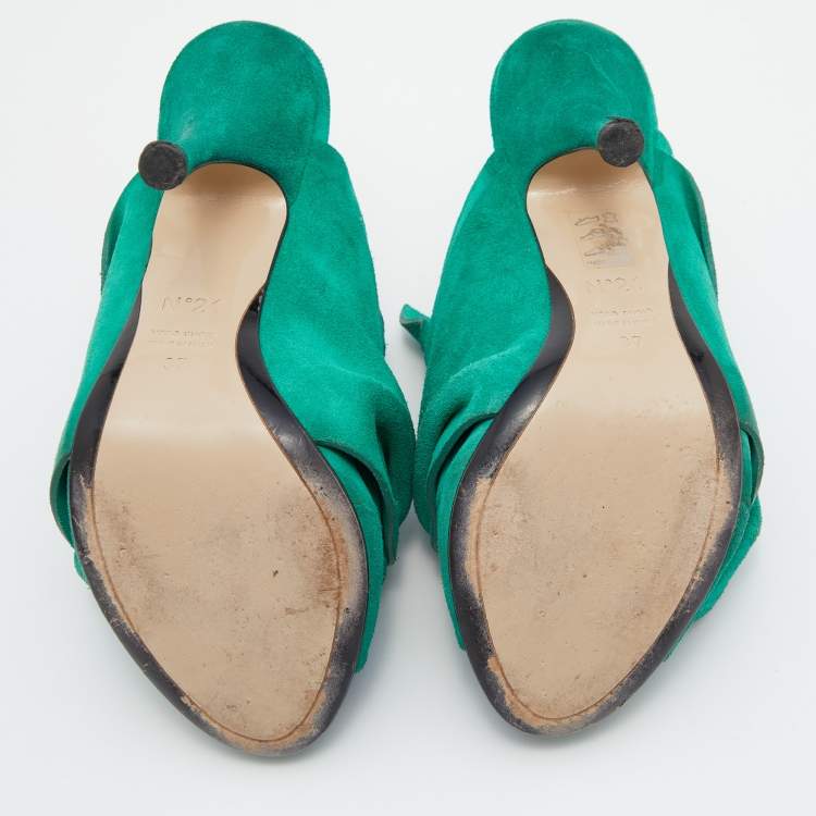 Pre Owned Nº21 Green Suede Raso Knotted Mules Size 37