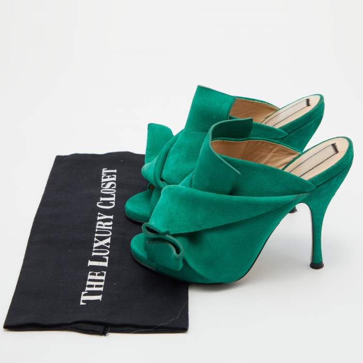 Pre Owned Nº21 Green Suede Raso Knotted Mules Size 37
