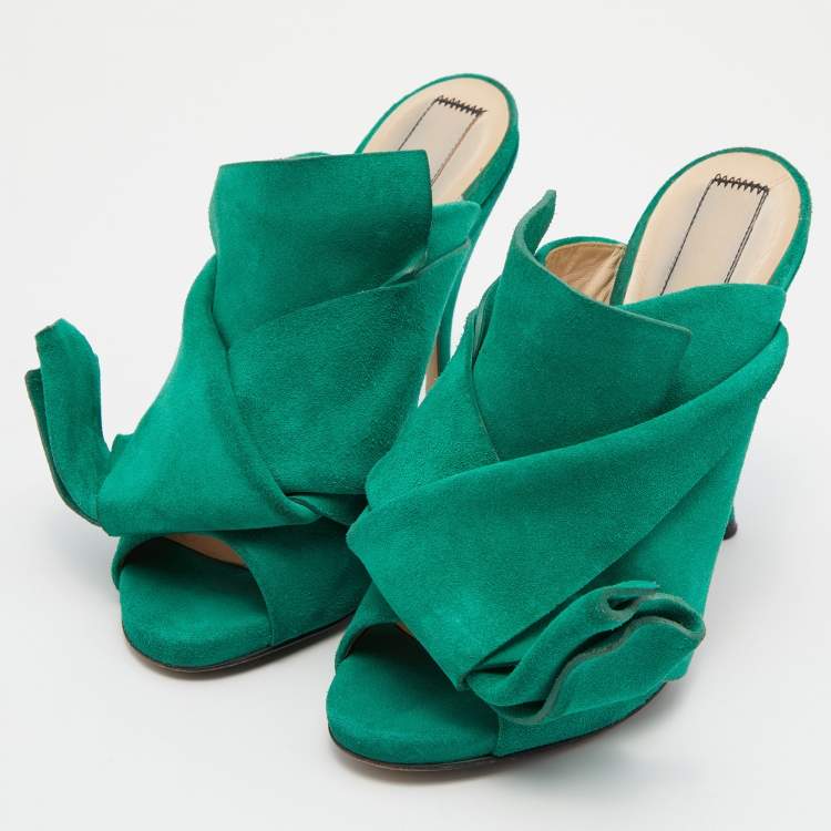Pre Owned Nº21 Green Suede Raso Knotted Mules Size 37