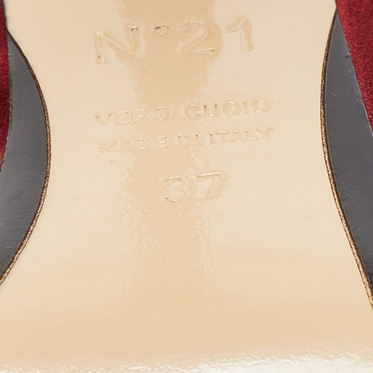 Pre Owned N21 Burgundy Satin Raso Knot Peep Toe Mules Size 37   