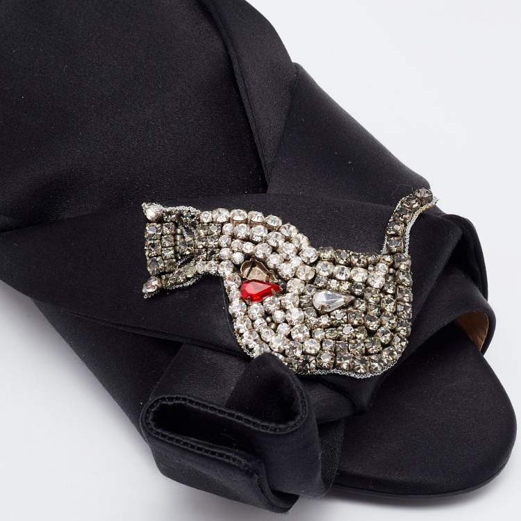 Pre Owned Nº21 Black Satin Knot Embellished Flat Sandals Size 37