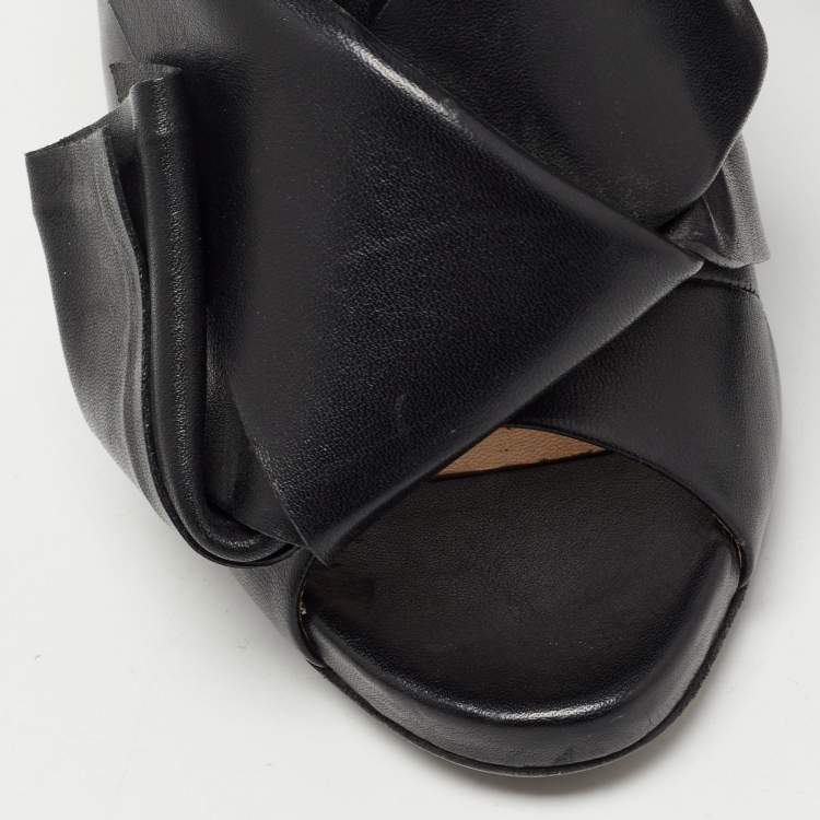 Pre Owned N21 Black Leather Raso Knot Mules Size 37