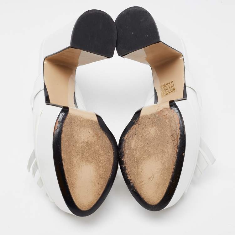 Pre Owned N21 White Leather Fringed Platform Mules Size 38