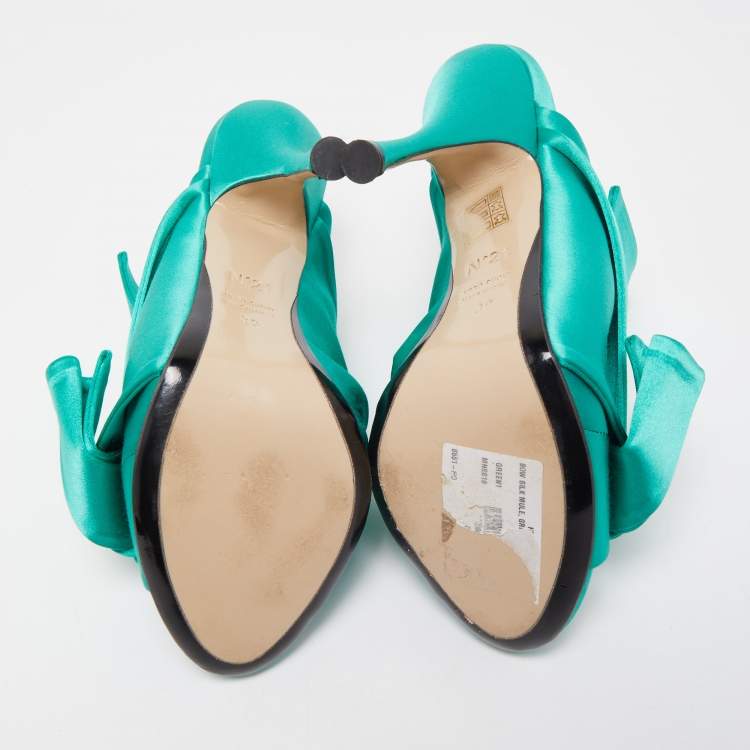 Pre Owned N21 Green Satin Knot Slide Mules Size 39 