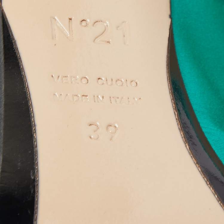 Pre Owned N21 Green Satin Knot Slide Mules Size 39 