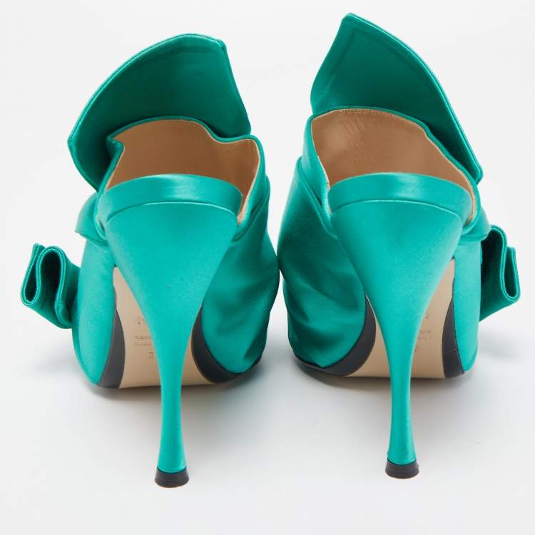Pre Owned N21 Green Satin Knot Slide Mules Size 39 