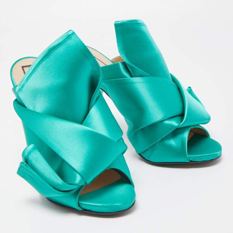 Pre Owned N21 Green Satin Knot Slide Mules Size 39 