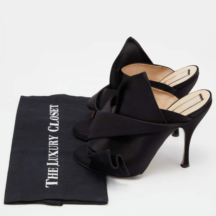 Pre Owned Nº21 Black Satin Raso Knot Peep Toe Slide Mules Size 40