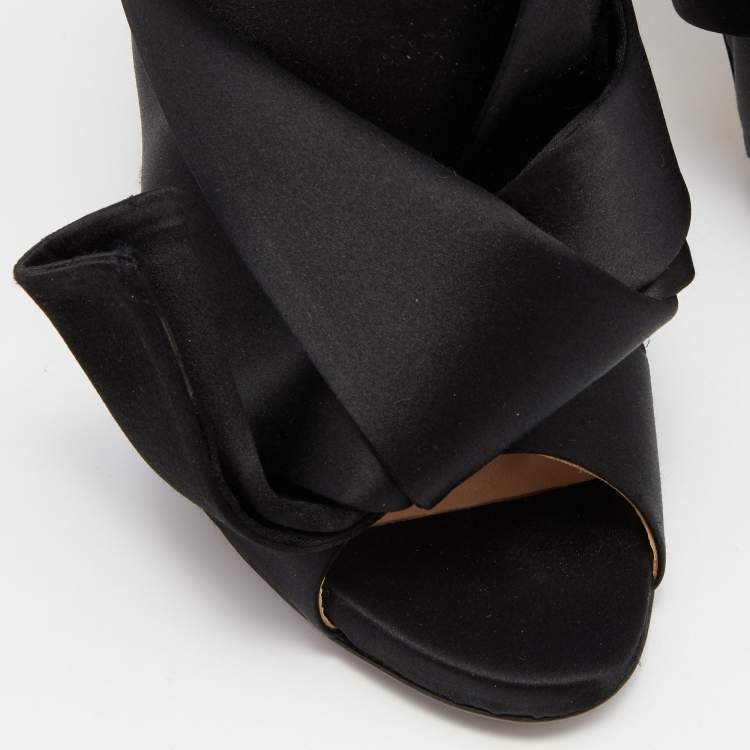 Pre Owned Nº21 Black Satin Raso Knot Peep Toe Slide Mules Size 40
