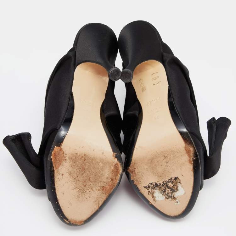 Pre Owned Nº21 Black Satin Raso Knot Peep Toe Slide Mules Size 40