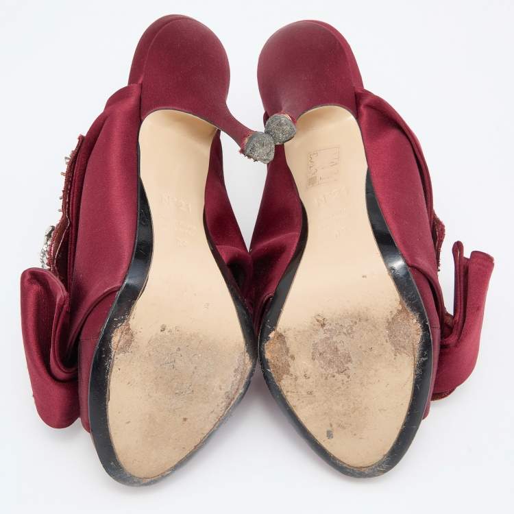 Pre Owned N21 Burgundy Satin Raso Knot Embellished Mules Size 39