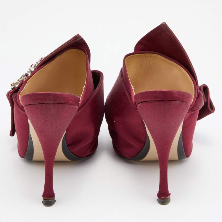 Pre Owned N21 Burgundy Satin Raso Knot Embellished Mules Size 39