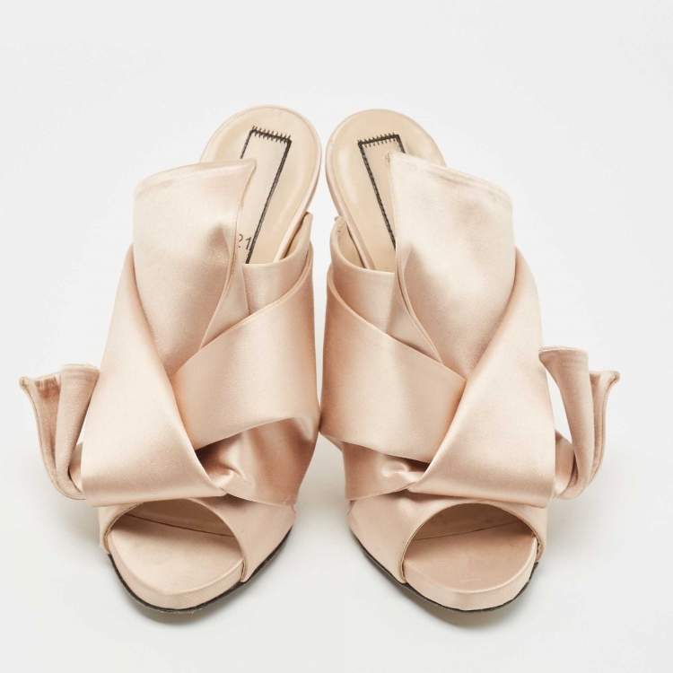 Pre Owned N21 Beige Satin Knot Mules Size 39  