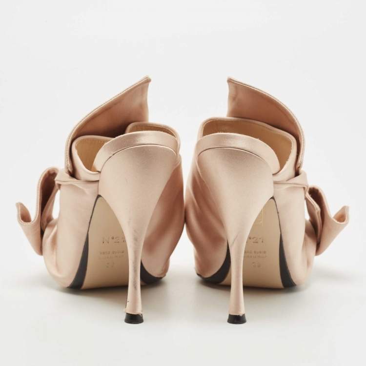 Pre Owned N21 Beige Satin Knot Mules Size 39  