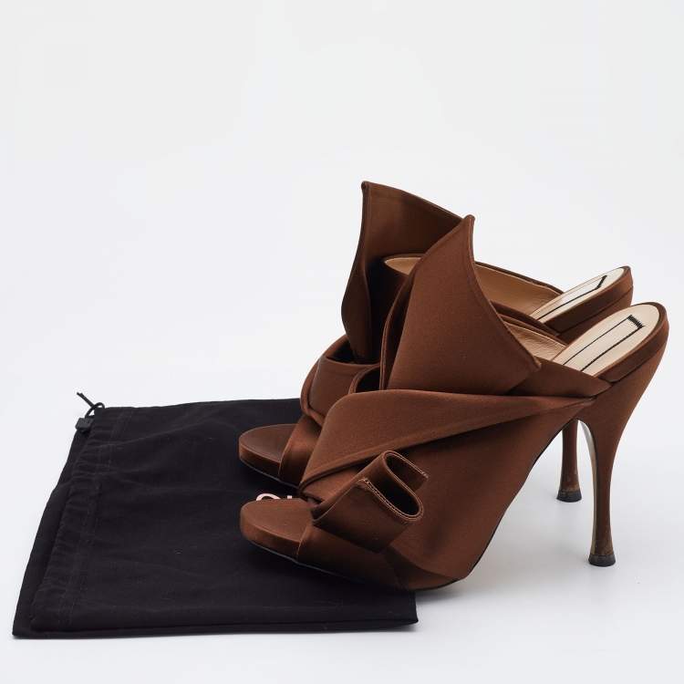 Pre Owned N21 Brown Satin Raso Knot Mules Size 41