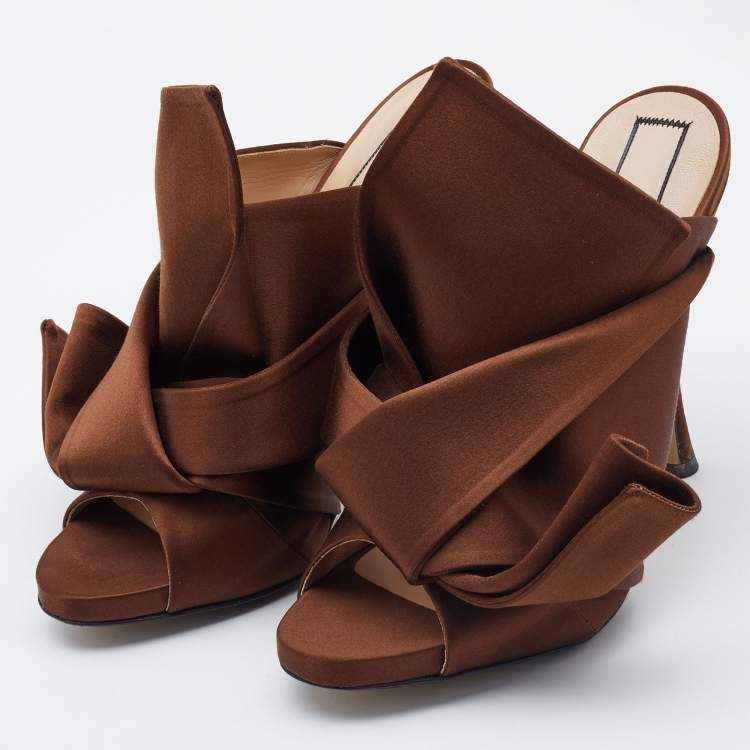 Pre Owned N21 Brown Satin Raso Knot Mules Size 41
