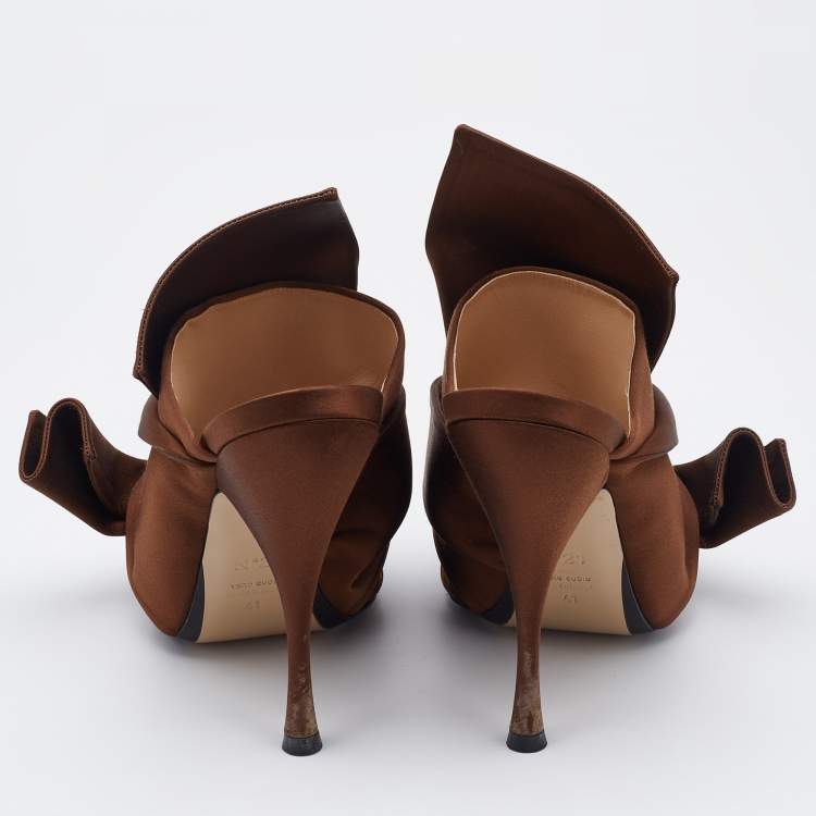 Pre Owned N21 Brown Satin Raso Knot Mules Size 41