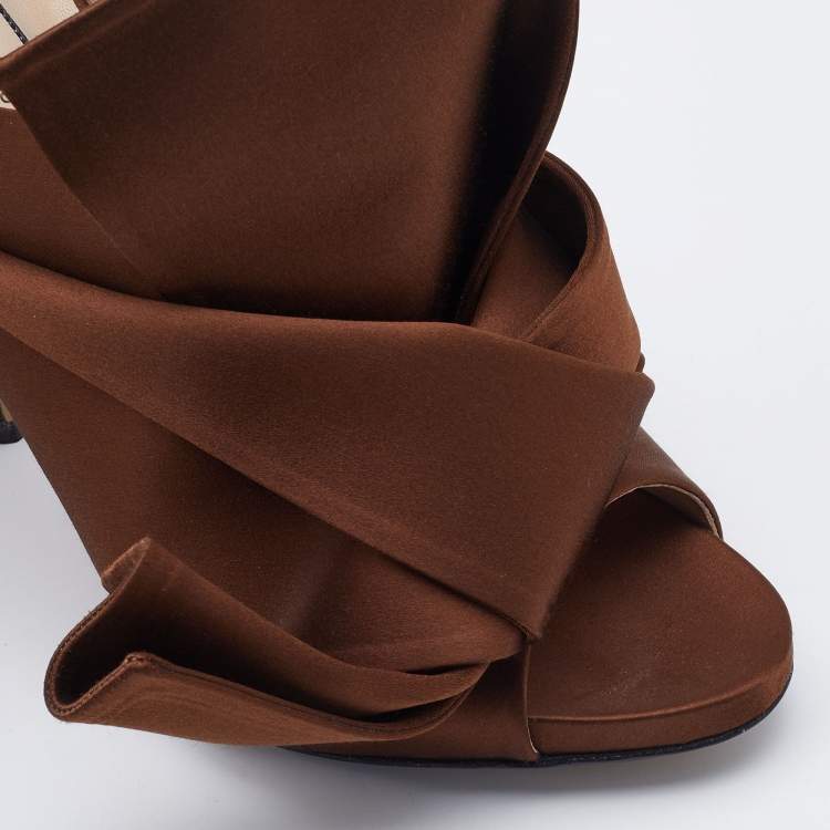 Pre Owned N21 Brown Satin Raso Knot Mules Size 41