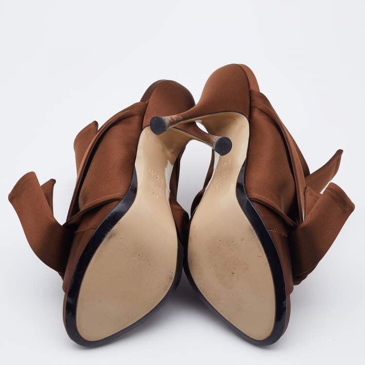 Pre Owned N21 Brown Satin Raso Knot Mules Size 41