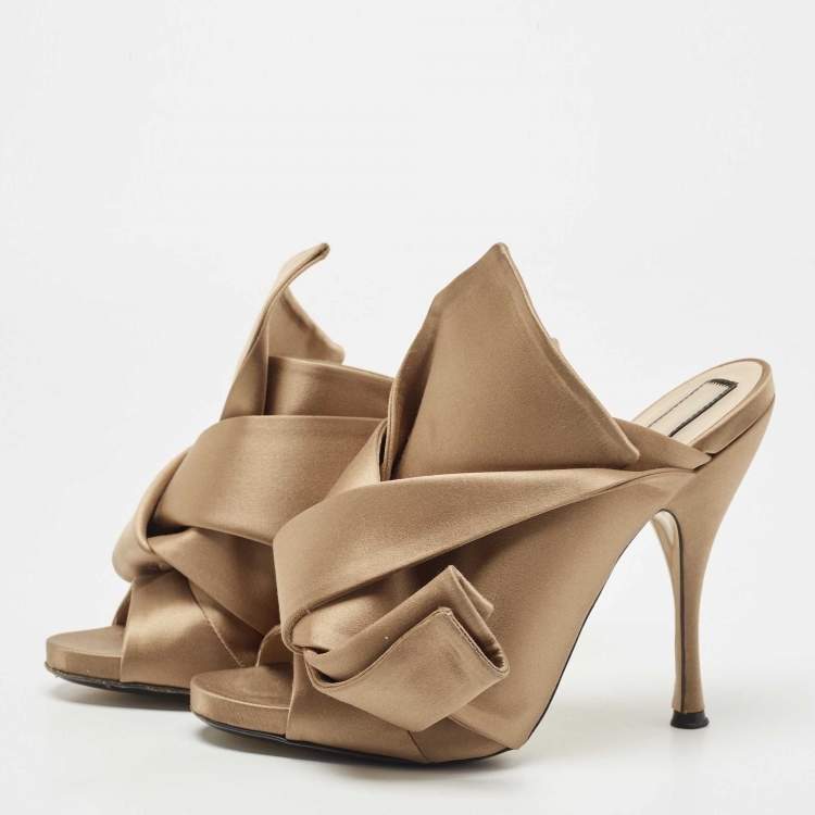 Pre Owned N21 Brown Satin Raso Knot Mules Size 39