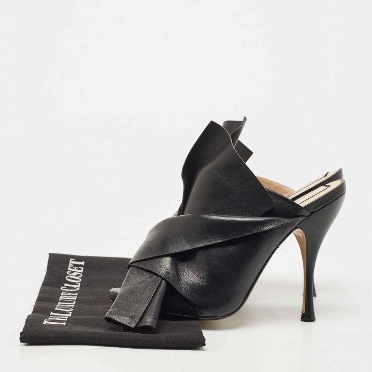 Pre Owned N21 Black Leather Raso Knot Mules Size 38