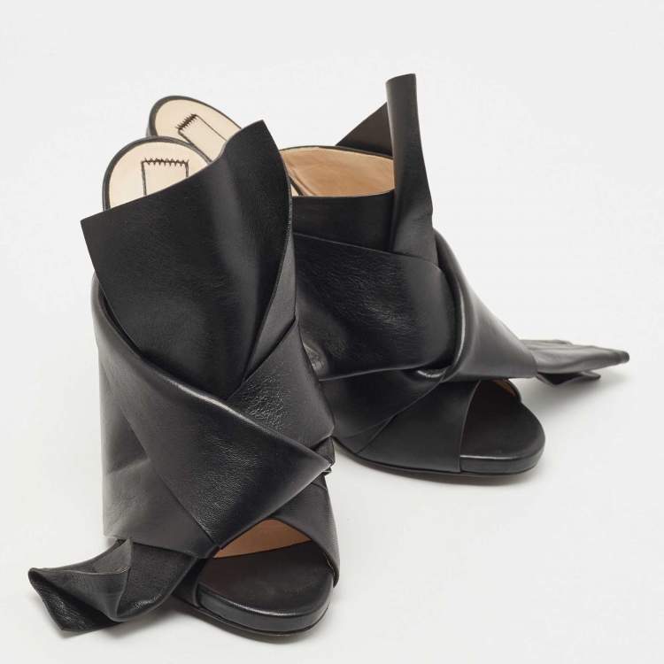 Pre Owned N21 Black Leather Raso Knot Mules Size 38