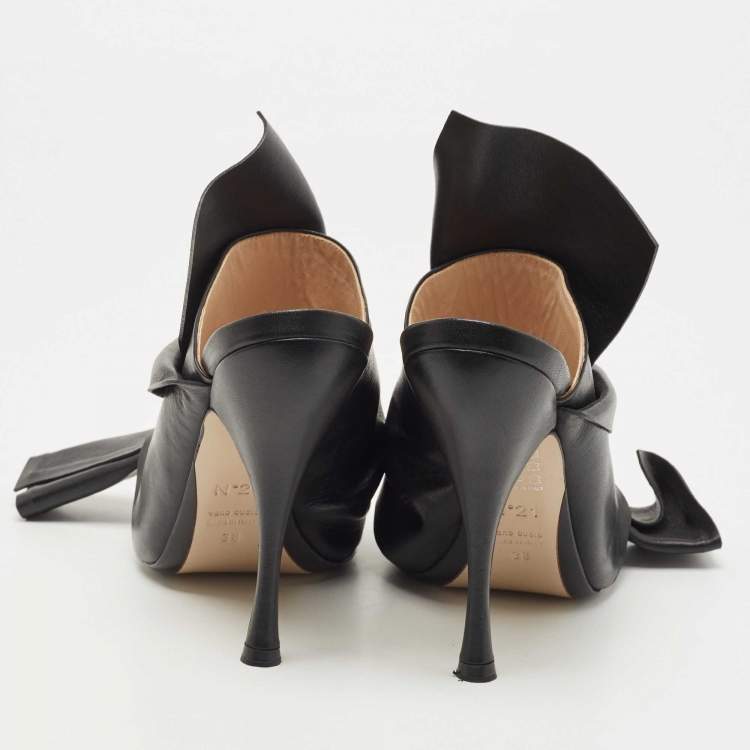 Pre Owned N21 Black Leather Raso Knot Mules Size 38