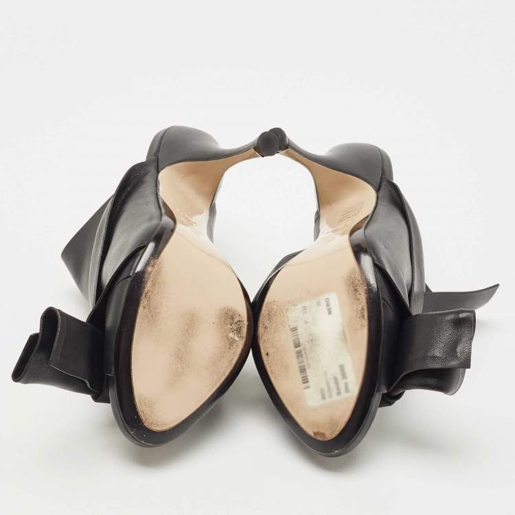 Pre Owned N21 Black Leather Raso Knot Mules Size 38
