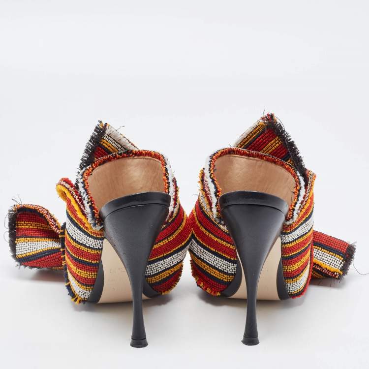 Pre Owned N°21 Multicolor Fabric Raso Knot Peep Toe Mules Size 38.5