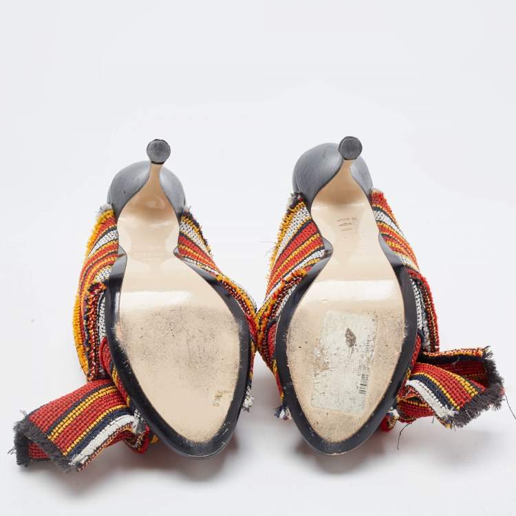 Pre Owned N°21 Multicolor Fabric Raso Knot Peep Toe Mules Size 38.5