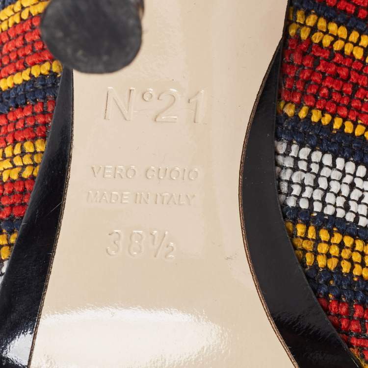 Pre Owned N°21 Multicolor Fabric Raso Knot Peep Toe Mules Size 38.5