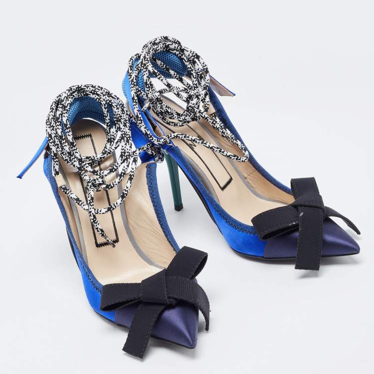 Pre Owned N°21 Multicolor Satin and Canvas Bow With Tie Up Detail Pumps Size 39
