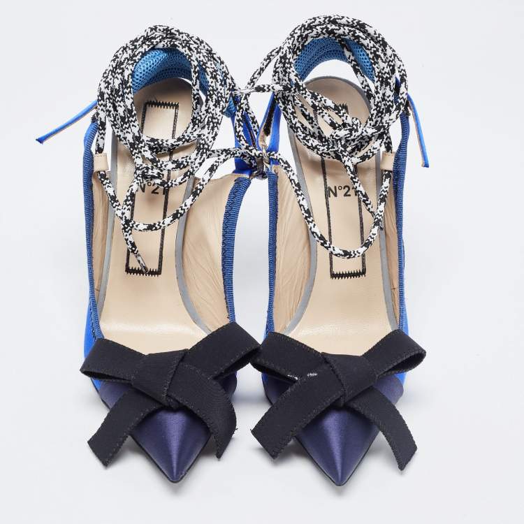 Pre Owned N°21 Multicolor Satin and Canvas Bow With Tie Up Detail Pumps Size 39