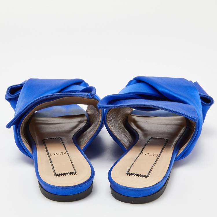 Pre Owned N21 Blue Satin Knot Flat Slides Size 38