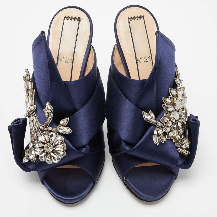 Pre Owned Nº21 Blue Satin Ronny Pleated Slide Sandals Size 38