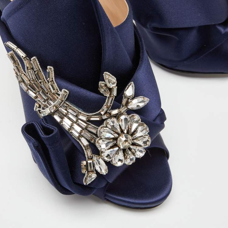 Pre Owned Nº21 Blue Satin Ronny Pleated Slide Sandals Size 38