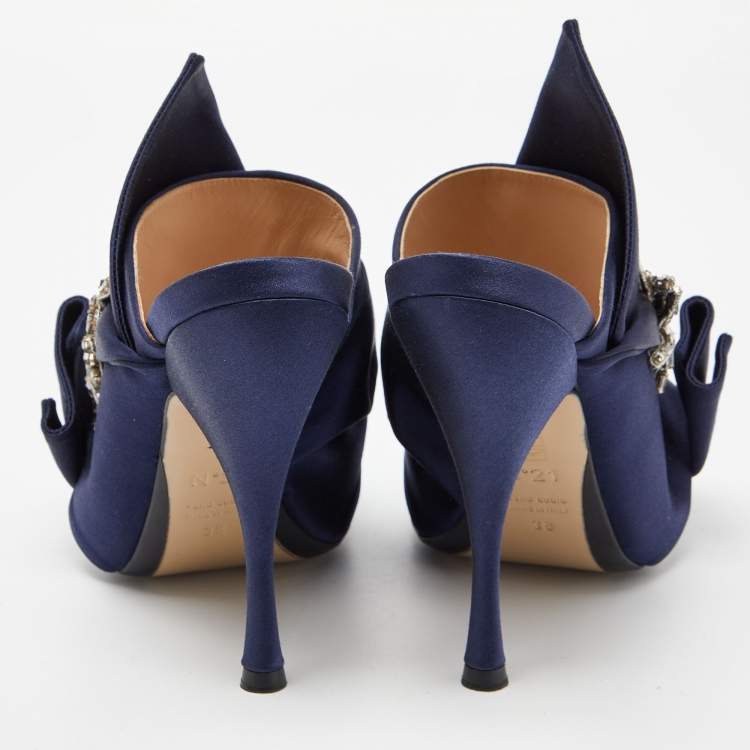 Pre Owned Nº21 Blue Satin Ronny Pleated Slide Sandals Size 38