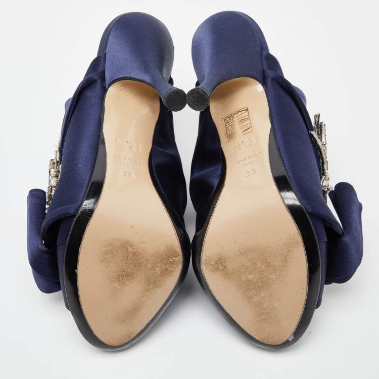 Pre Owned Nº21 Blue Satin Ronny Pleated Slide Sandals Size 38