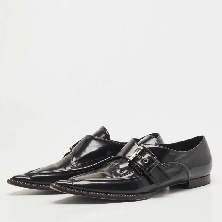 Pre Owned N21 Black Leather Crystal Embellished Buckle Loafers Size 38.5