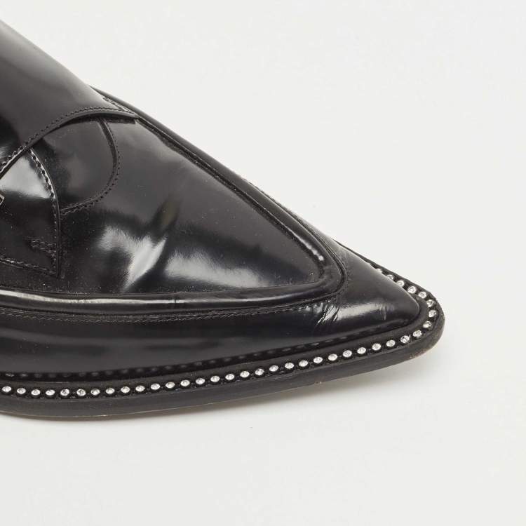 Pre Owned N21 Black Leather Crystal Embellished Buckle Loafers Size 38.5