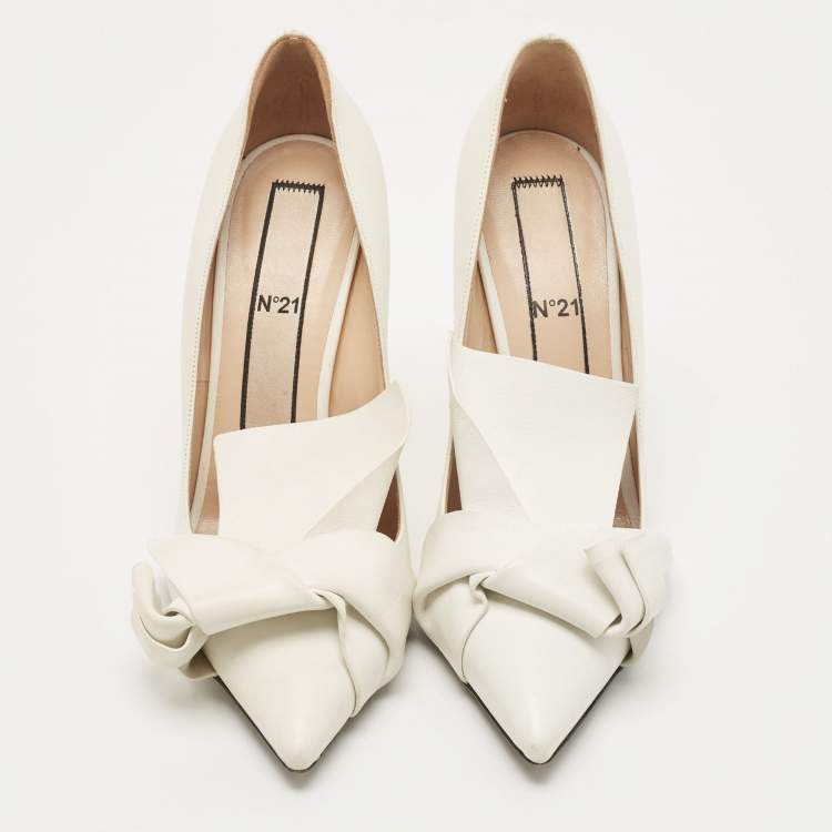 Pre Owned N21 White Leather Knot Pointed Toe Pump Size 40