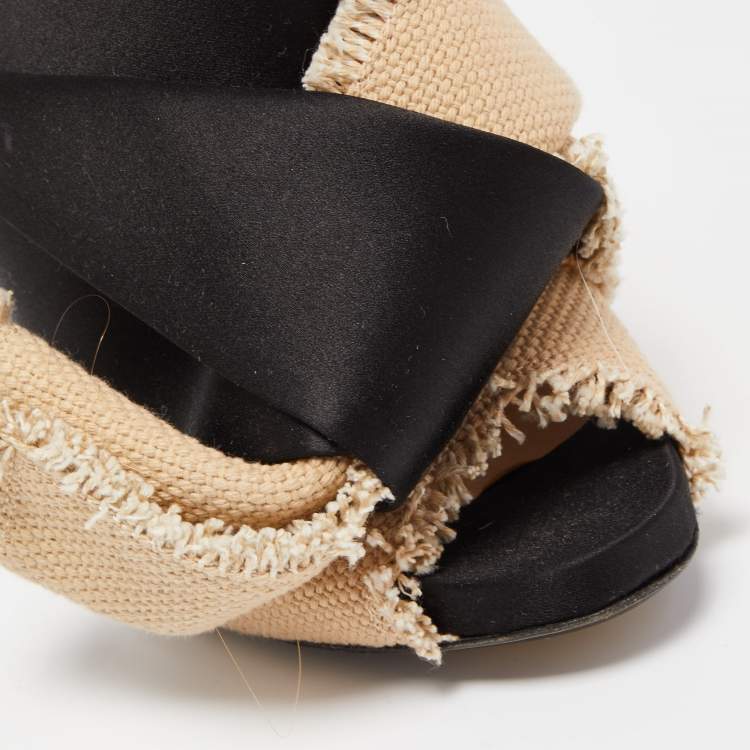 Pre Owned Nº21 Black/Beige Satin and Canvas Raso Knot Mules Size 36